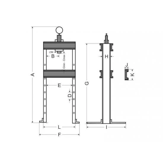 Hydraulický dielenský lis 20 tonový s ukazovateľom tlaku a pedálom G02086-3CZ