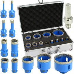Diamantové vykružováky M14 do dlažby 6-68 mm 11 dielna sada M22598
