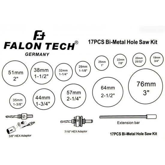 Korunkové vrtáky na kov BI-METAL 19-76mm 17 dielna sada FT0160051M