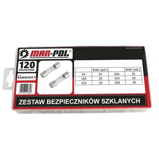 Sklenené trubičkové poistky 120 dielna sada M66501