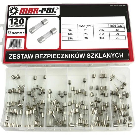 Sklenené trubičkové poistky 120 dielna sada M66501