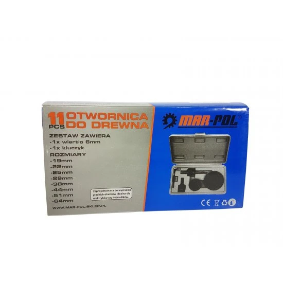 Vykružovacie vrtáky korunkové do dreva 19-64mm 11 dielna sada  M22571